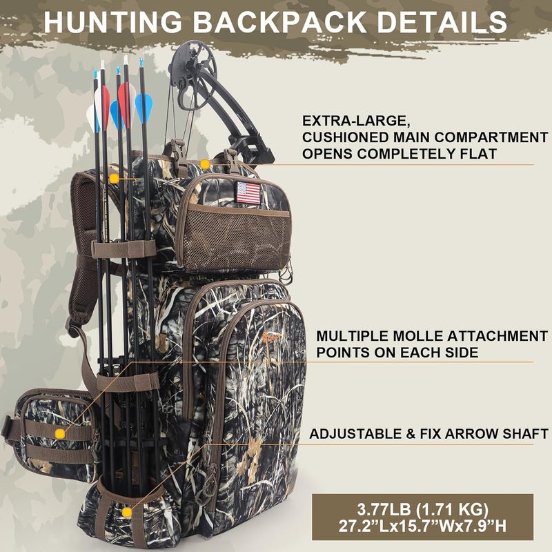 FunVZU Hunting Backpacks for Men,Saddle Hunting Bag with Bow Holder, Large Compound Bow Hunting Backpack & Duffle Bags - Image 3